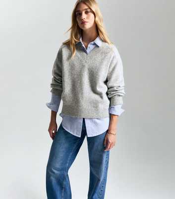 Grey V-Neck Jumper