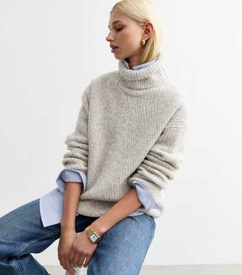 Pale Grey Slouchy Roll Neck Jumper