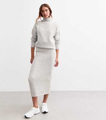 Tall Light Grey Knit Midi Skirt 