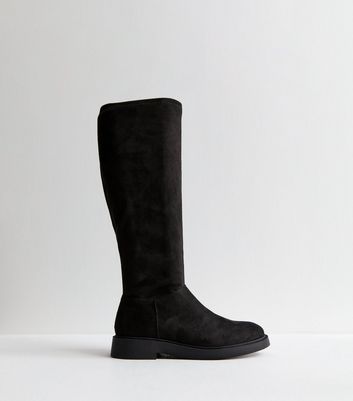 Wide Fit Black Suedette Zipped Knee High Boots New Look