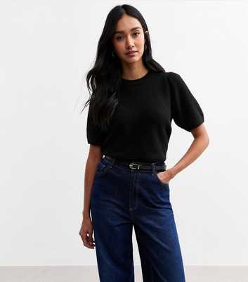 Black Puff Sleeve Knit Top 