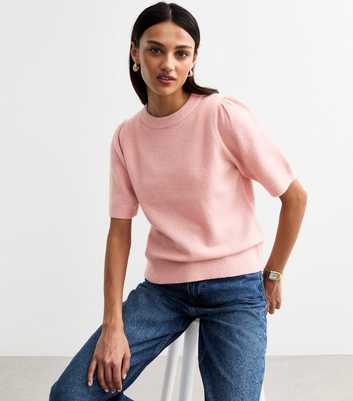 Pink Puff Sleeve Knit Top 