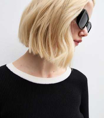 Black Contrast Tipping Ribbed Jumper