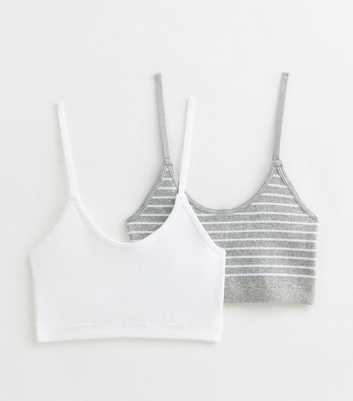 Girls 2 Pack of Grey Ribbed Seamless Crop Tops