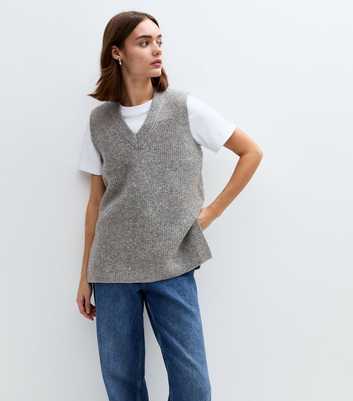 Light Grey Ribbed Split Hem Sleeveless Vest