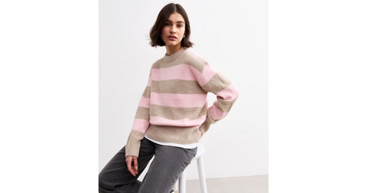 Pink Striped Jumper New Look