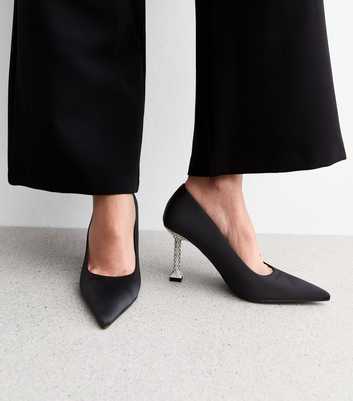 Black Crystal Heel Satin Court Shoes