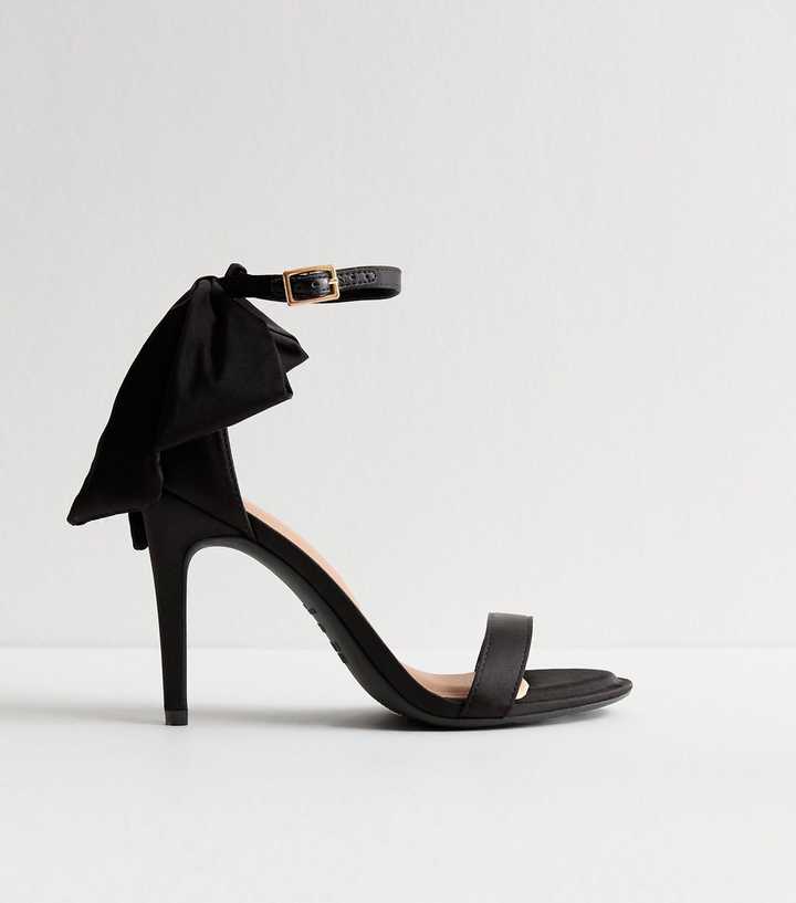 Black Satin Bow Stiletto Heel Sandals