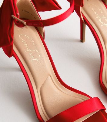 Red Satin Bow Stiletto Heel Sandals New Look