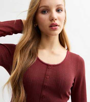 Girls Red Pointelle Round Neck Top