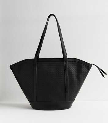 Black Woven Faux Leather Tote