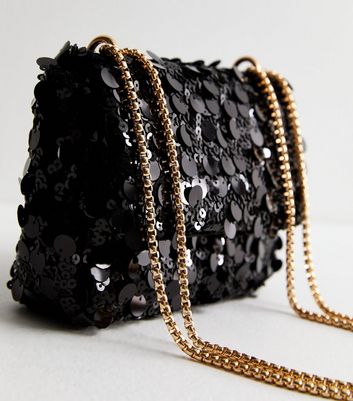 Black Sequinned Crossbody Bag New Look