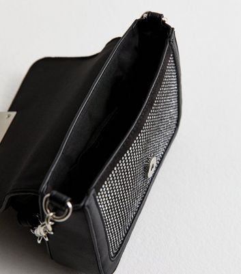 Black Crystal Embellished Faux Leather Crossbody Bag New Look