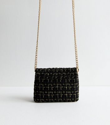 Black Sparkly Boucle Crossbody Bag New Look