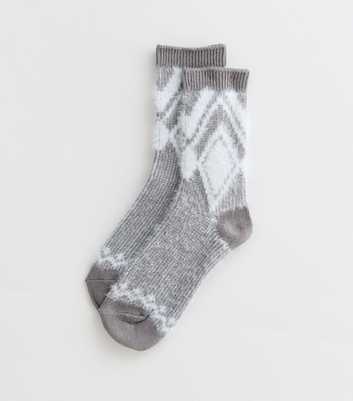 Grey Fluffy Fairisle Lounge Socks 