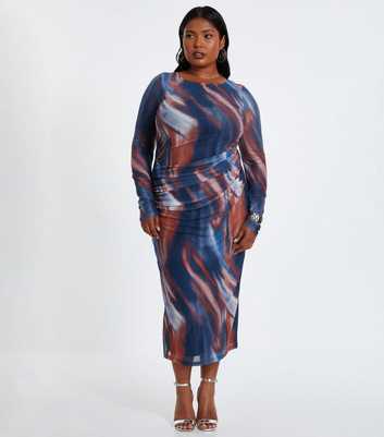 QUIZ Curves Marble Print Ruched Mesh Midaxi Dress