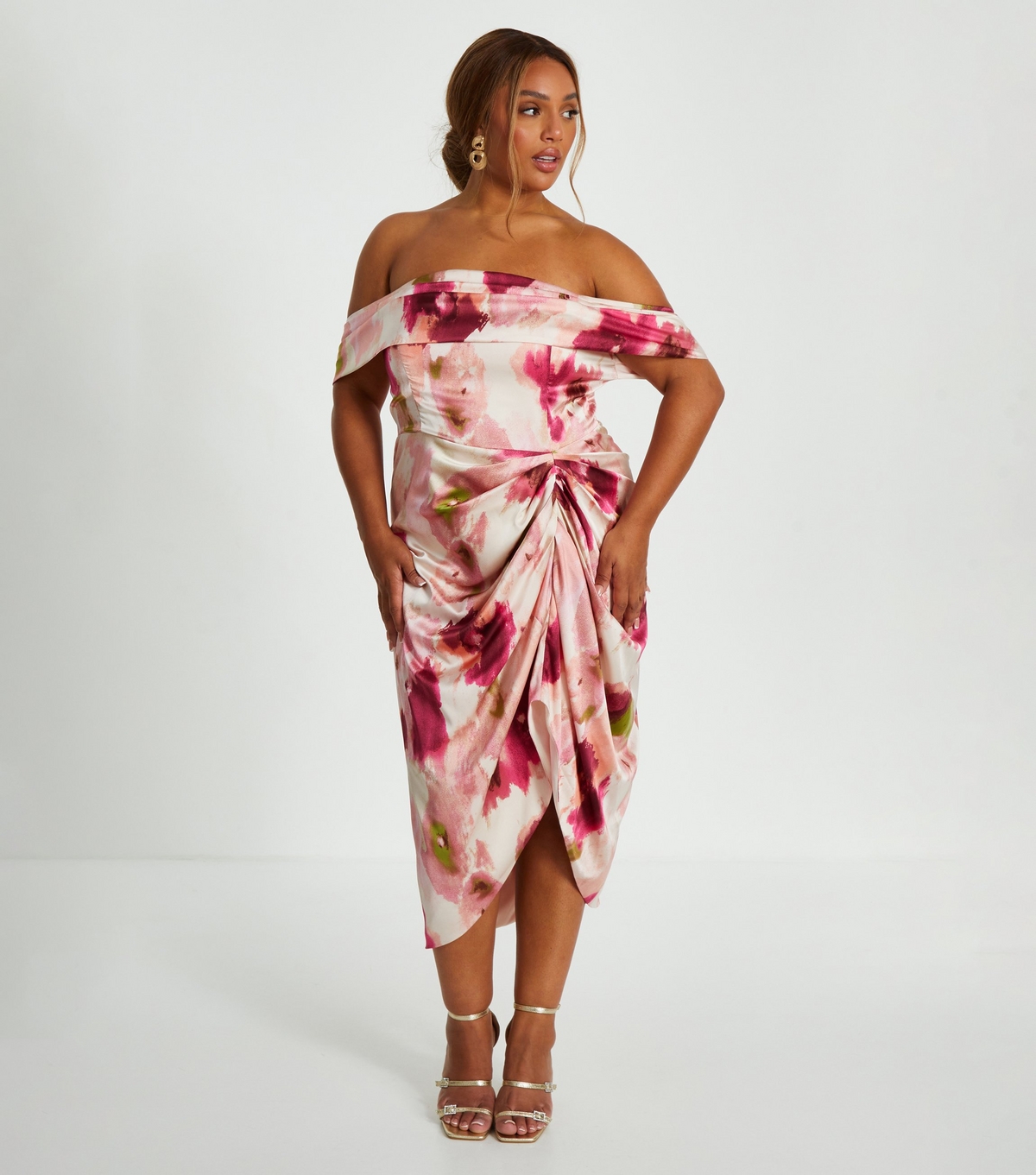 Women's Plus Size Pink Marble Midi Dress Curves Quiz New Look
