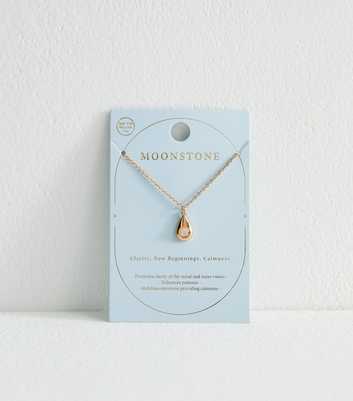 Rose Gold Tone Semi Precious Moon Stone Teardrop Necklace