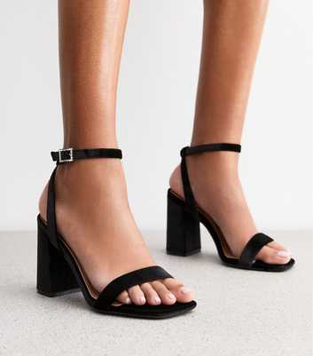 Wide Fit Black Velvet Diamantè Buckled Heeled Sandals