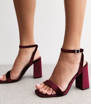 Wide Fit Burgundy Velvet Diamantè Buckled Heeled Sandals New Look Vegan