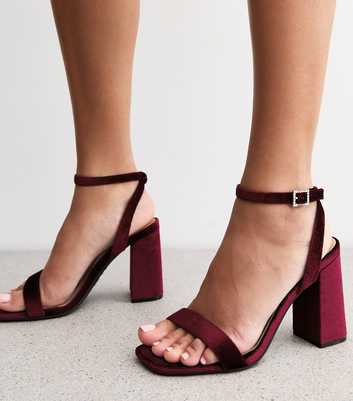 Wide Fit Burgundy Velvet Diamantè Buckled Heeled Sandals