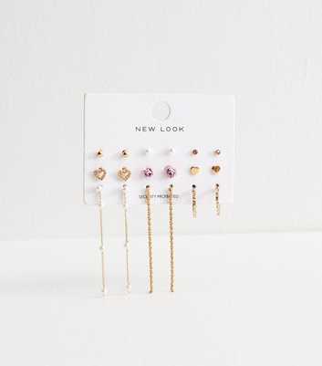 Pack Of 9 Mixed Design Gold Tone Earrings