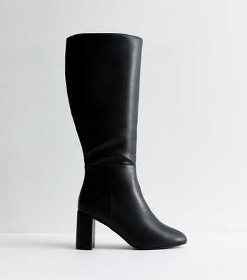 Wide Fit Extra Calf Fit Black Faux Leather Knee High Boots