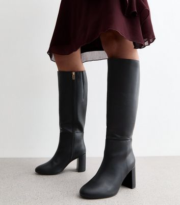 Black real leather knee high boots on sale