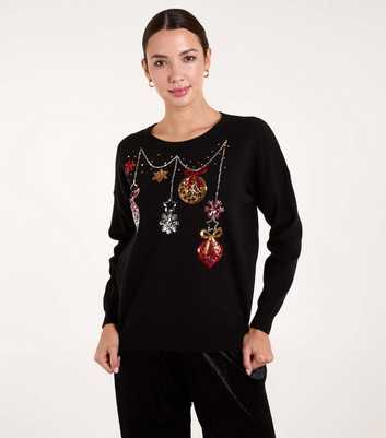 Blue Vanilla Black Sequin Bauble Christmas Jumper