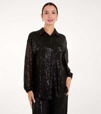 Blue Vanilla Black Sequin Long Sleeve Shirt