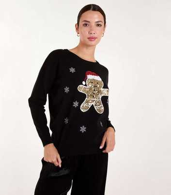 Blue Vanilla Black Gingerbread Sequin Christmas Jumper