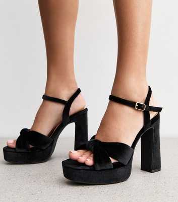 Black Velvet Heeled Platform Sandals