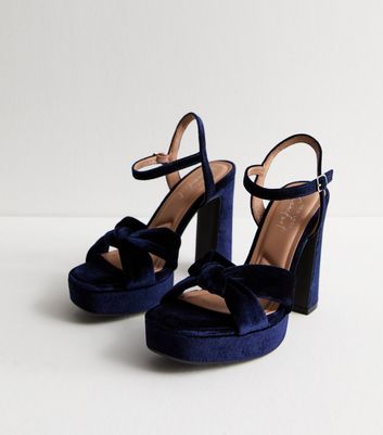 Navy Velvet Heeled Platform Sandals New Look Vegan