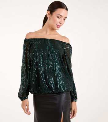 Blue Vanilla Green Sequin Off The Shoulder Top