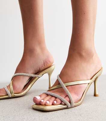 Gold Crystal Multi Strap Mule Sandals