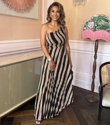 AX Paris Beige Striped One Shoulder Midaxi Dress