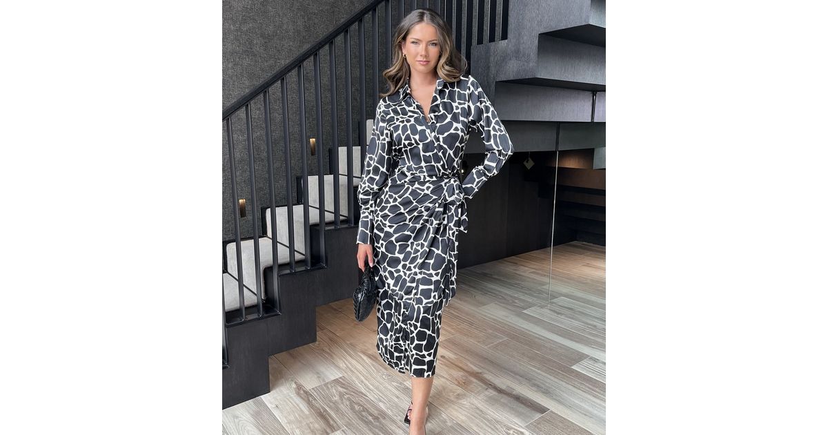 AX Paris Black Giraffe Print Shirt Midi Dress New Look