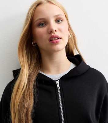 Girls Black Cropped Zip Through Hoodie