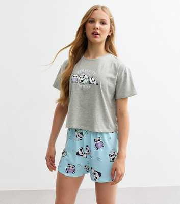 Girls Grey Panda Print Short Pyjama Set 