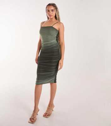 Pink Vanilla Green Ombré Stretch Mesh Midi Dress