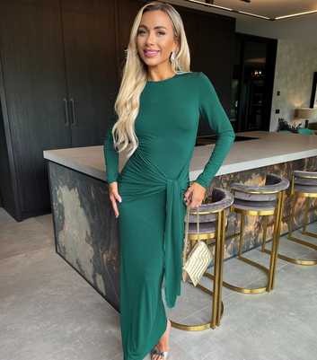 AX Paris Green Tie Waist Long Sleeve Midi Dress