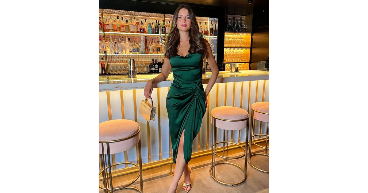 AX Paris Green Satin Cowl Neck Midi Dress | New Look