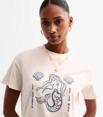 Off White Mermaid Graphic Print T-Shirt 