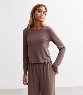 Mink Frill Hem Jersey Long Sleeve Top