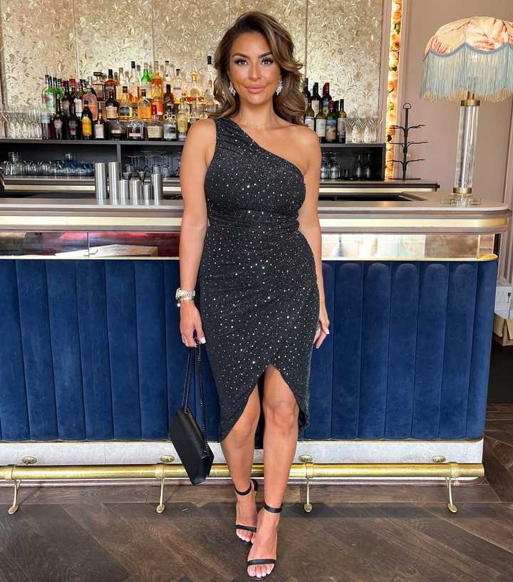 slim fit dress slacks Lusia Black Glitter Dress