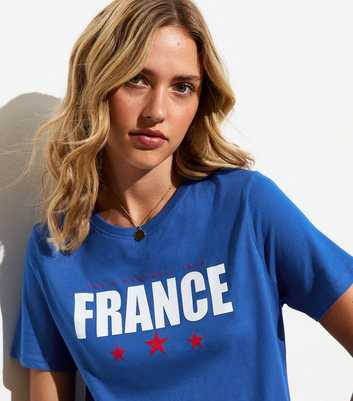 Blue France Print Cotton T-Shirt 