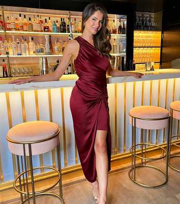 AX Paris Wine One Shoulder Midi Dress