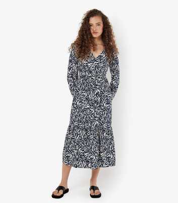 Apricot Navy Swirl Animal Print Midi Dress