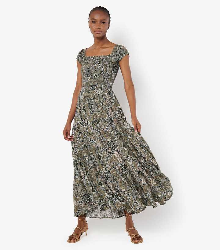 Apricot Khaki Abstract Scarf Print Maxi Smock Dress | New Look