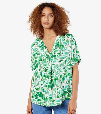 Apricot Off White Tropical Print Pleated Top